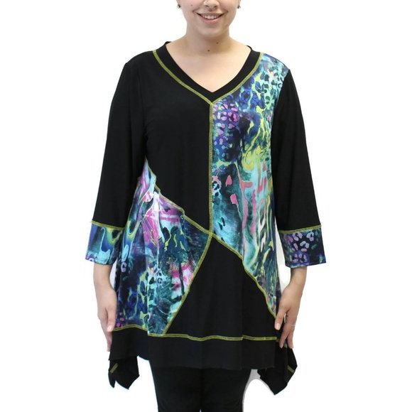 Pretty Woman Funky Patchwork Tunic Top Plus Size, Purple - Picture 7 of 7